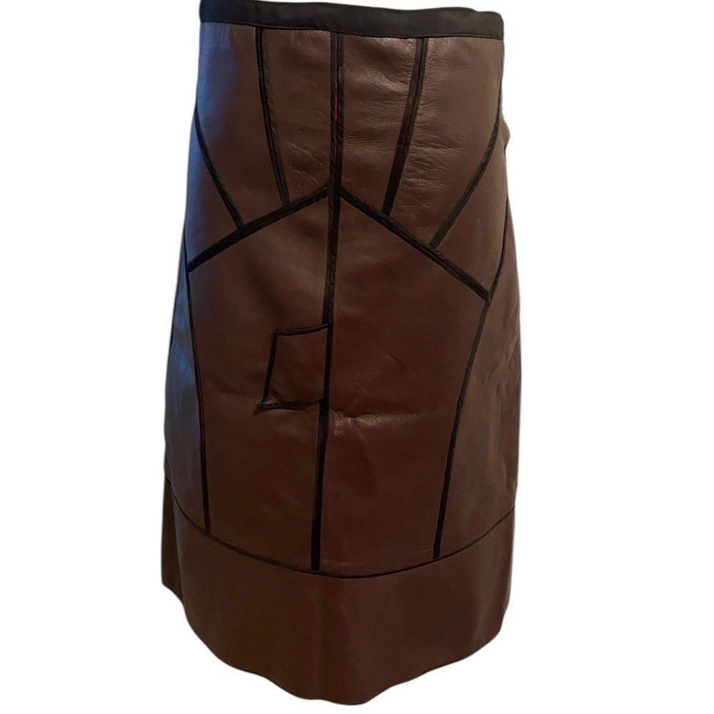 J. Mendel Brown Leather Midi Skirt